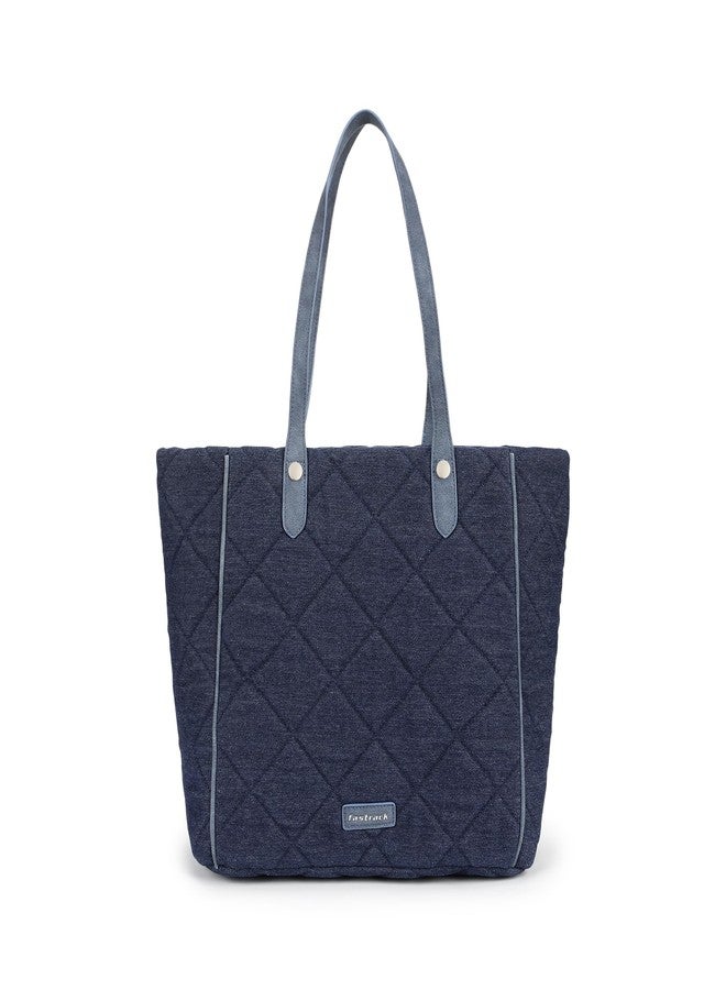 Fastrack Classic Denim Tote Bag | Quilted Design | 14-Inch Laptop Compatible With Padded Sleeve | Sturdy Dual Handles | Zipper Closure & Organizer Pocket | Natural Indigo Denim | 6-Month Warranty - Image 1